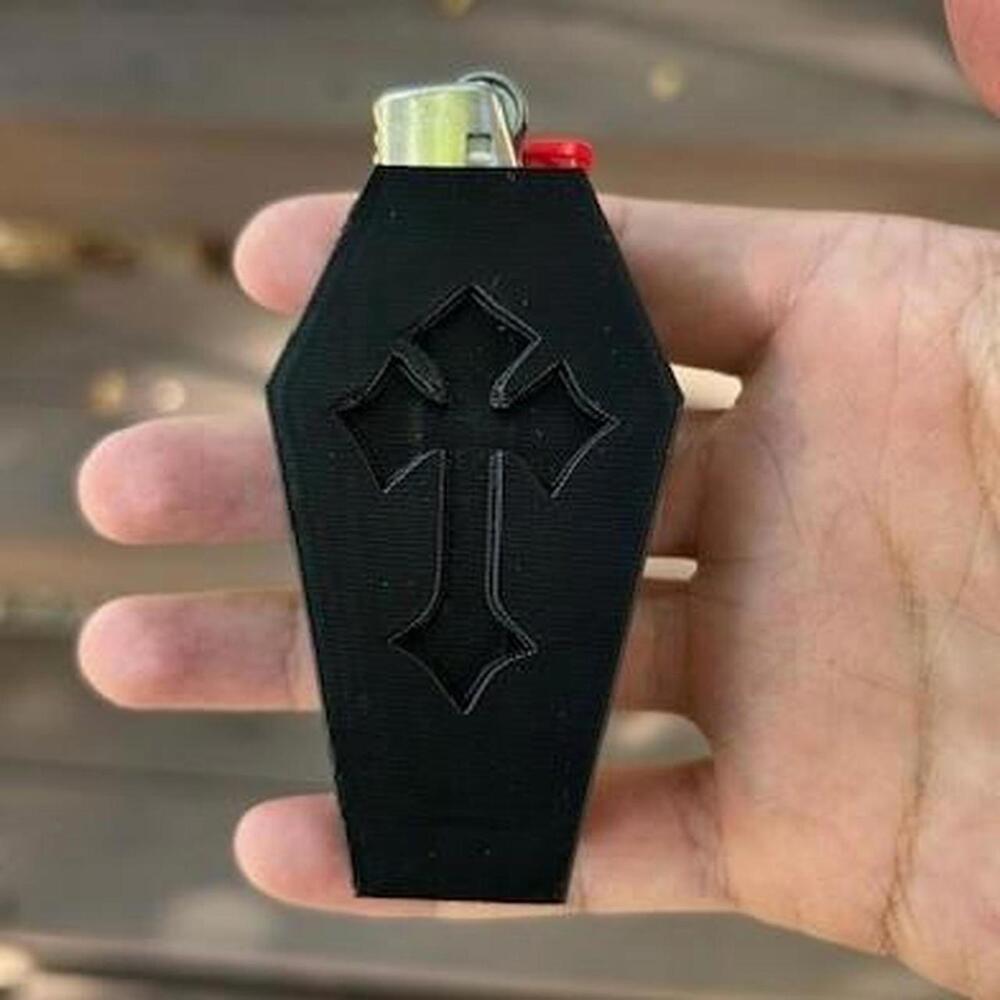 Black coffin casket lighter case with cross design  #goth #grunge